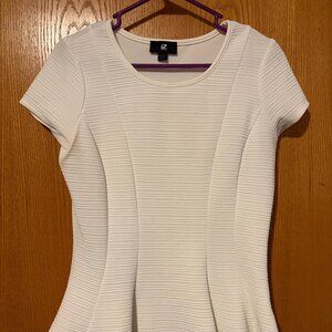 White Ribbed Peplum Short Sleeve Blouse